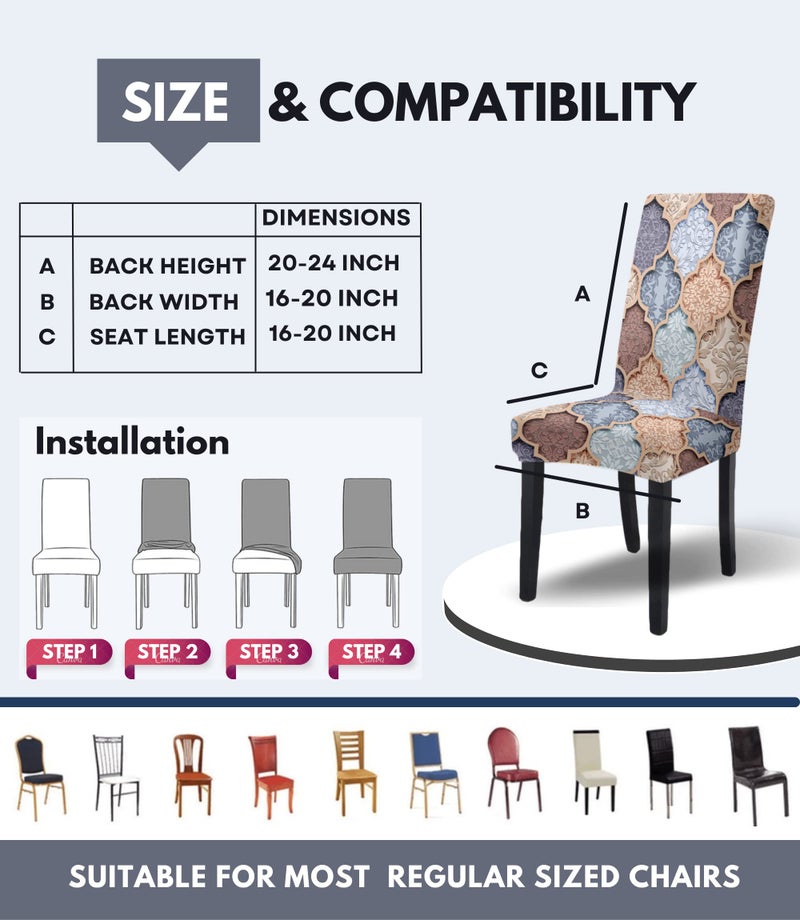 BRIDA® Stretchable Floral Printed Dining Chair Covers Elastic Chair Seat Case Protector, Slipcovers (6 Chair Cover, Multi Diamond) - Image 5