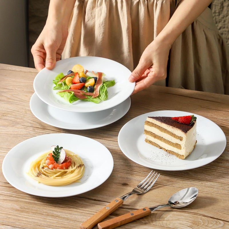fMBB 4Piece Salad Plates Set 8 inch Ceramic Lightweight Round Plate Dessert Dish Smooth Glaze  White Modern Dinnerware Set for Kitchen Serving - Image 4