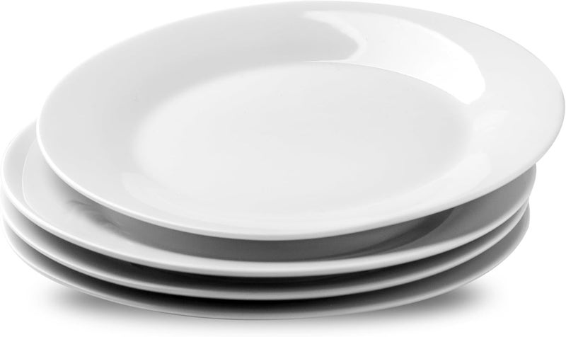fMBB 4Piece Salad Plates Set 8 inch Ceramic Lightweight Round Plate Dessert Dish Smooth Glaze  White Modern Dinnerware Set for Kitchen Serving - Image 1