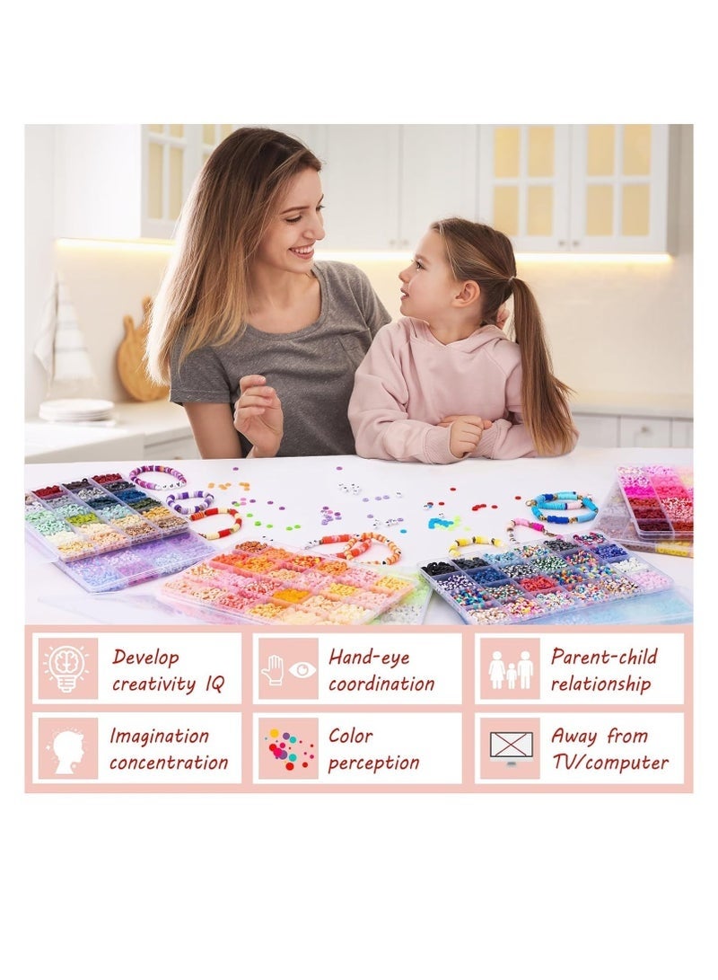 🎨 مجموعة حبات الطين لصناعة المجوهرات اليدوية 6000+ حبة - 24 لونًا من الحبات الم평اة مع حبات الحروف والأرقام والأجزاء الداخلة والأدوات، مجموعة لحبات اليد لصناعة السلاسل/القلادات (لأعمار 6-12 سنة، هدية عيد الفطر/رمضان) - Image 3