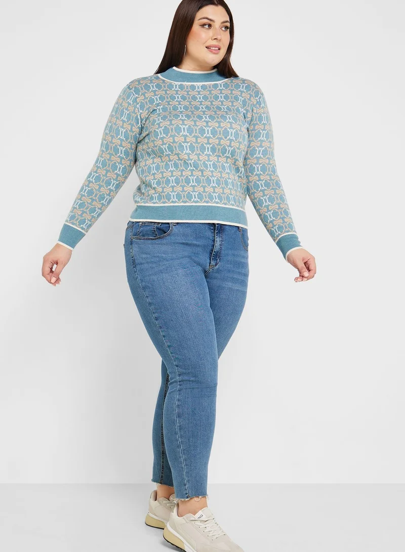 Ella Plus Printed Crew Neck Sweater