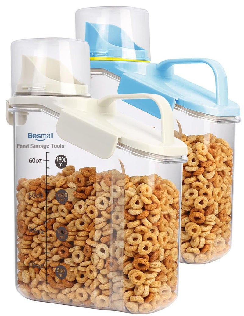 Besmall Besmall Cereal Containers Storage,2L Airtight Large Dry Food Storage Containers with Pouring Spout, Measuring Cup for Flour and Grain,BPA Free Plastic Dispenser  - Image 1