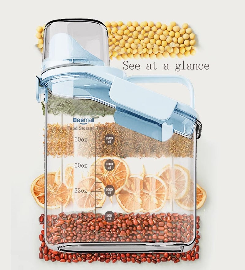 Besmall Besmall Cereal Containers Storage,2L Airtight Large Dry Food Storage Containers with Pouring Spout, Measuring Cup for Flour and Grain,BPA Free Plastic Dispenser  - Image 2