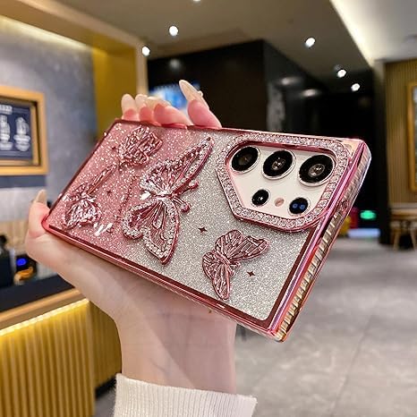 Elzzi Electroplated Butterfly Phone Cover for Samsung S24 Ultra Case, Showcasing Pearlescent Diamond Soft TPU, Camera Protection, Shockproof, Dropresistant Stylish for Girls & Women (Grey) - Image 5