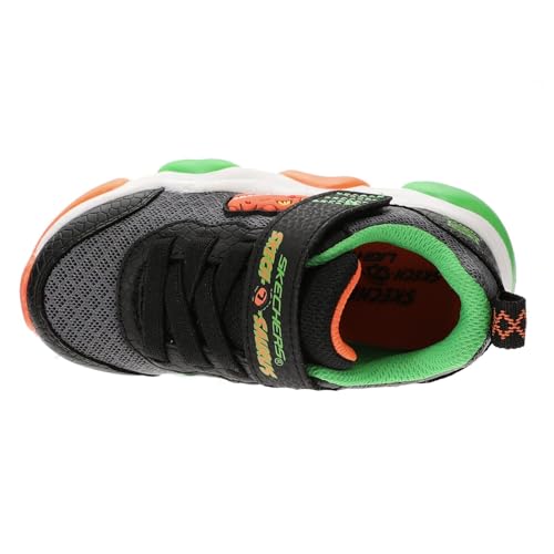 SKECHERS حذاء سكيشرز للأولاد مايتي جلو 2.0 - دينو - بولت، أسود/برتقالي، 5 طفل صغير - Image 2
