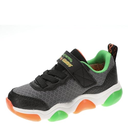 SKECHERS حذاء سكيشرز للأولاد مايتي جلو 2.0 - دينو - بولت، أسود/برتقالي، 5 طفل صغير - Image 4