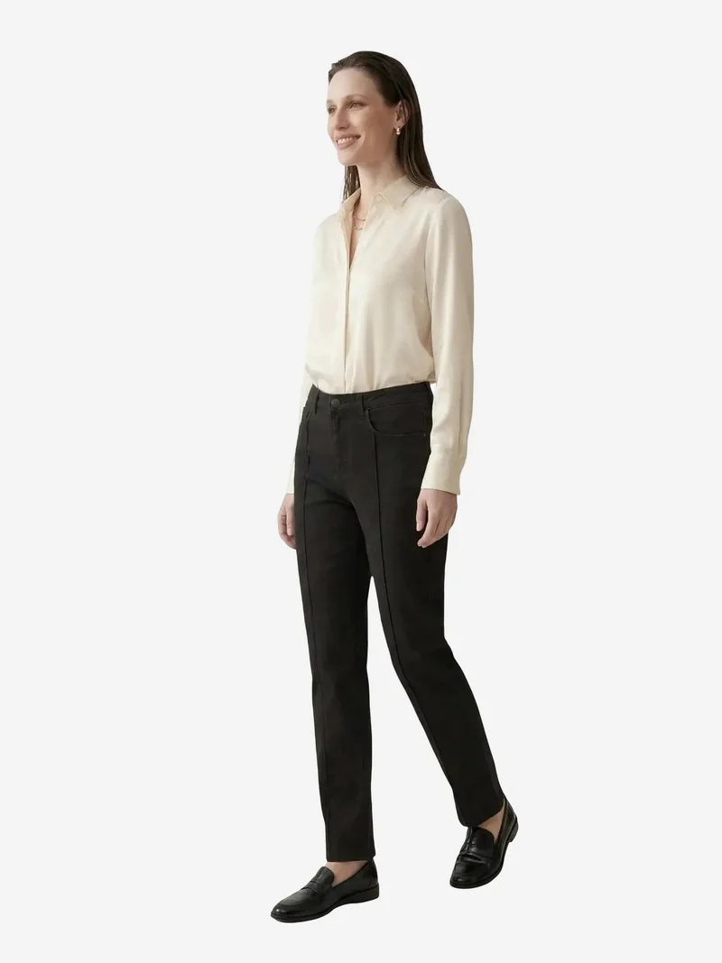 My Fashion Black MY FASHION High Waist Straight Leg Denim Pants with Pockets for Women | Best Price UAE