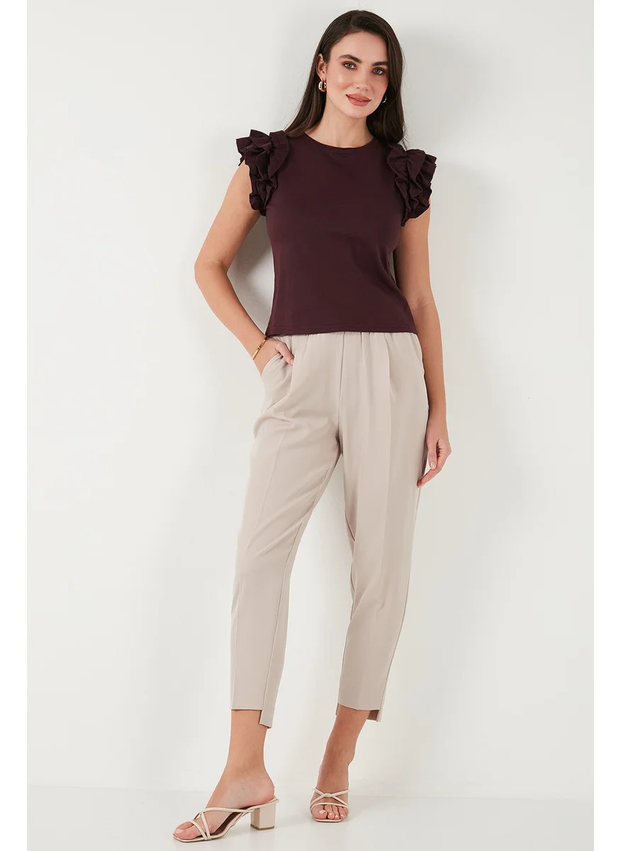 Lela Cotton Ruffled Sleeves Slim Fit Crew Neck T Shirt Women's T Shirt 5864500