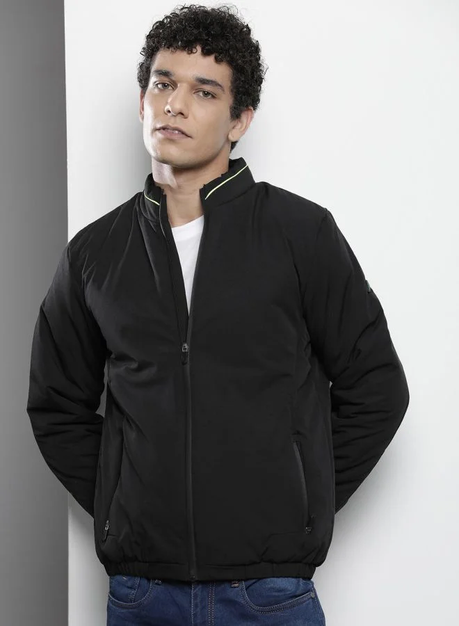 ذا انديان كراج كو The Indian Garage Co Men Slim Fit Solid Round Neck Long Sleeves Jacket