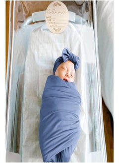 Konssy Konssy Baby Girl Newborn Receiving Blanket with Matching Headband and Beanie Set Baby Swaddle Nursery Swaddle Wrap(Blue)  - Image 2