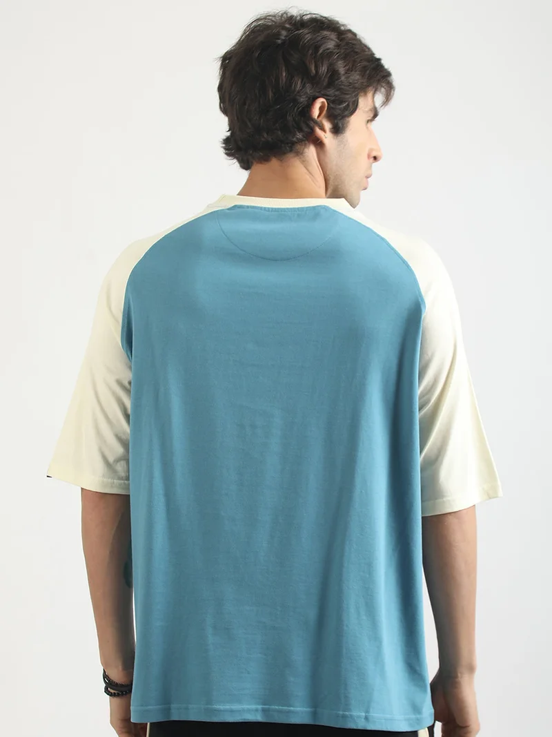 Maniac  Maniac Mens Printed Round Neck Raglan Half Sleeve White and Berly Green Cotton T-Shirt for Men | Best Price UAE