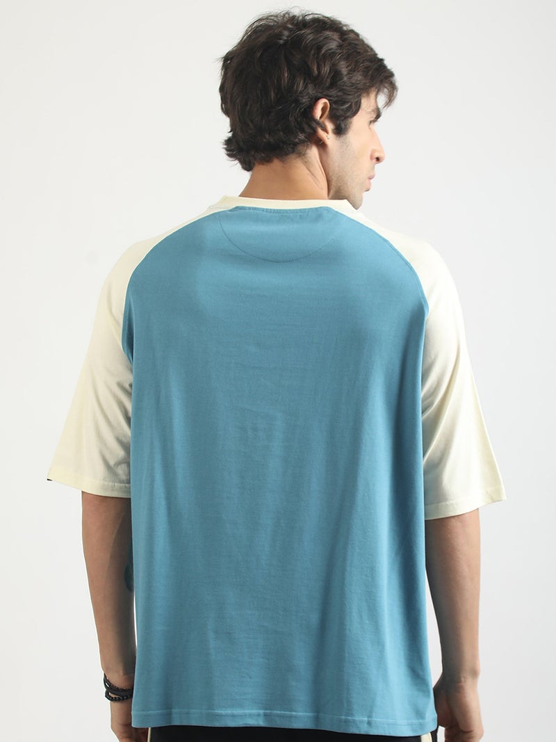 Maniac Mens Printed Round Neck Raglan Half Sleeve White and Berly Green Cotton T-Shirt - Image 5