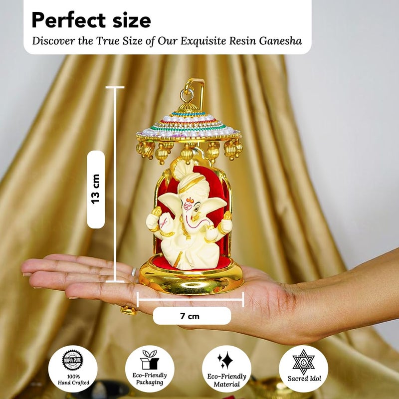 Ekhasa Ganesh Idol for Car Dashboard with Umbrella Ganpati Idol for Cars Vinayak Idols for Car Dashboard Home Decor Ganapathi Idol for Home Vinayagar Statue for Office Desk Ivory - Image 4