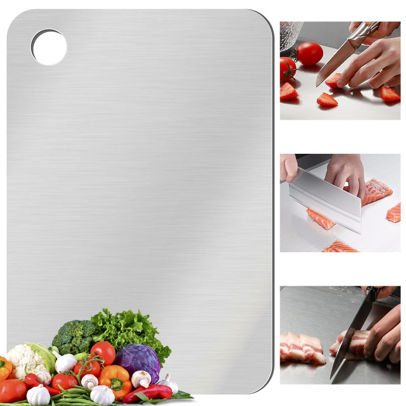 GETRIC Titanium Cutting Board, Stainless Steel Cutting Boards for Kitchen, Double Sided Food-Grade Titanium Board for Cutting Vegetables And Meat（11.8 x 7.87 inch） - Image 1