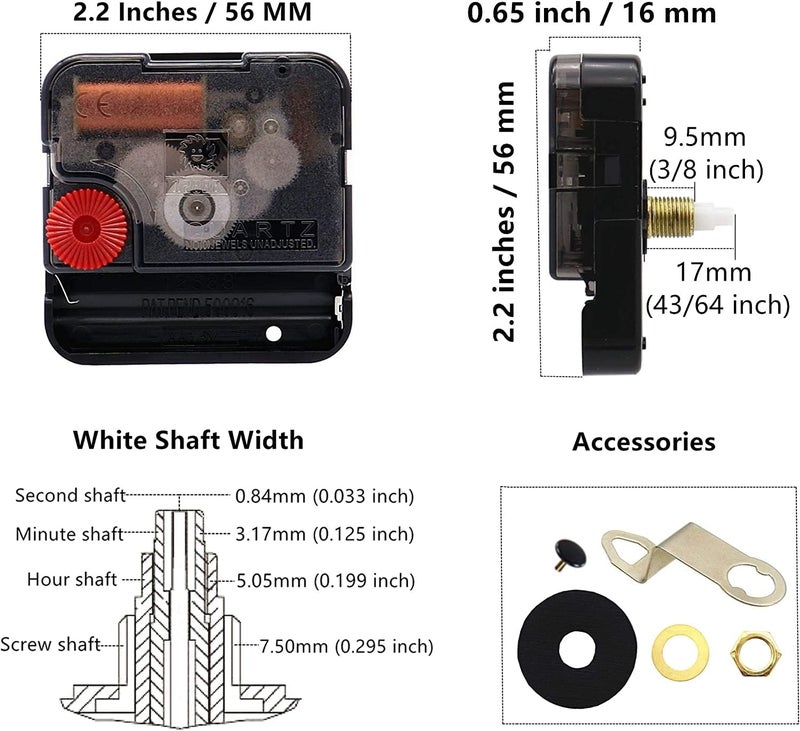TIKROUND Youngtown 12888 Quartz DIY Wall Clock Movement Mechanism Repair Parts Replacement Kit Sweep Silent Movement,17 mm (43/64 inch) Shaft Length 9.5 mm (3/8 inch) Thread Length. - Image 2
