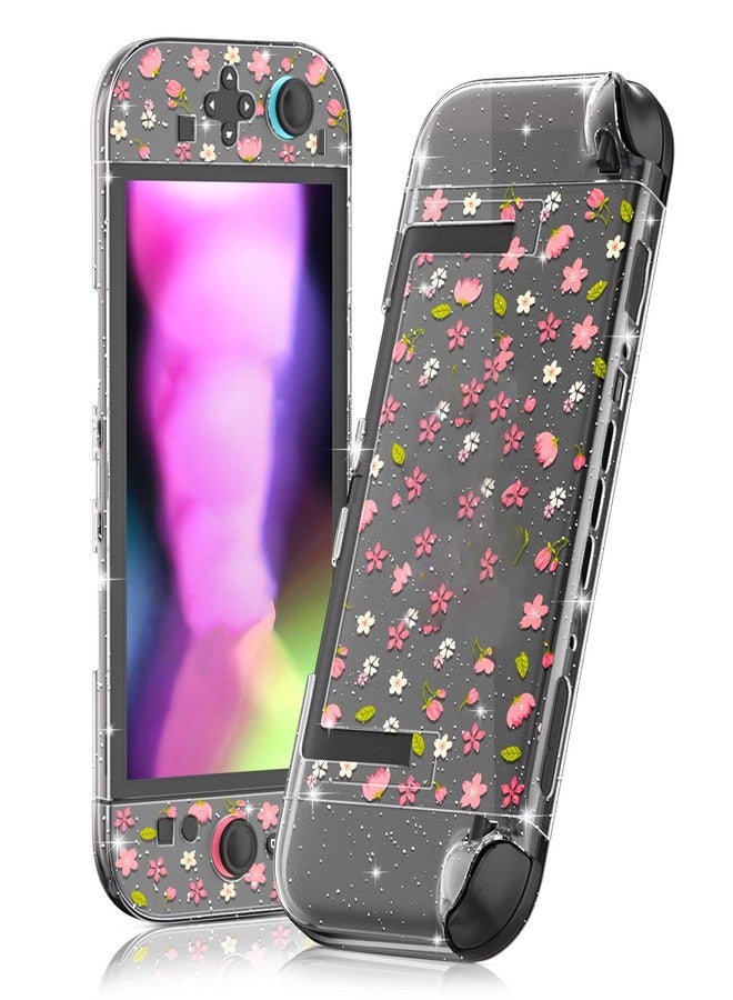 RHOTALL Clear Glitter Pink Dockable Case for Nintendo Switch 2 2025,Sakura Flower Protective PC Shell Case,Slim Cute Cover with Detachable joycon Compatible with Switch 2 7.9 Inch,Cherry Blossom - Image 1