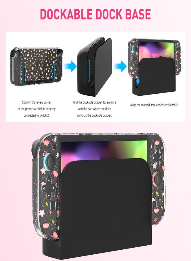 RHOTALL Clear Glitter Pink Dockable Case for Nintendo Switch 2 2025,Sakura Flower Protective PC Shell Case,Slim Cute Cover with Detachable joycon Compatible with Switch 2 7.9 Inch,Cherry Blossom - Image 5