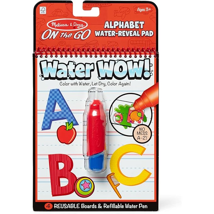 Water Wow - Alphabet – Reusable Water-Reveal Activity Pad with 4 Reusable Pages & Refillable Pen – Learn ABCs Mess-Free – Travel-Friendly Educational Toy – Ages 3+ MD5389