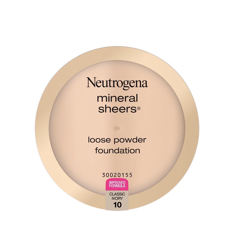 Neutrogena Mineral Sheers Loose Powder Makeup Foundation, Lightweight Face Makeup, Sheer to Medium Buildable Coverage, Sensitive Skin Foundation with Vitamins A, C, & E, Classical Ivory 10, .19 oz - Image 1