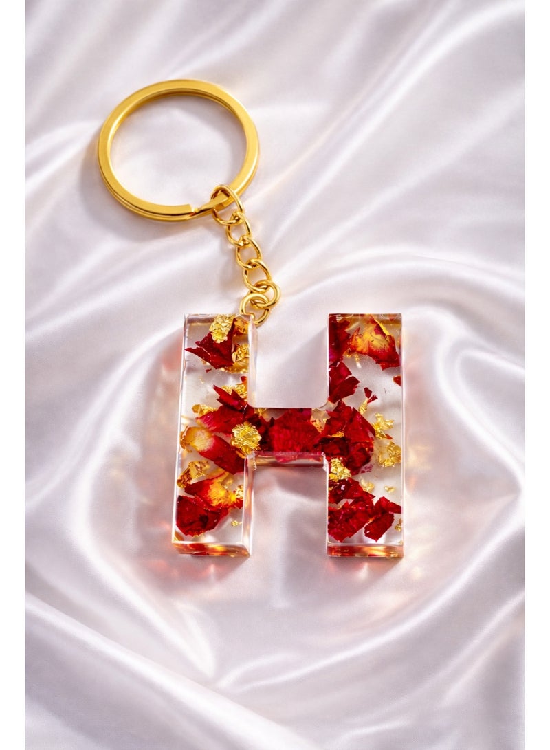 Handmade Resin Alphabet Keychain – Letter H with Gold Flakes | Luxury Personalized Gift