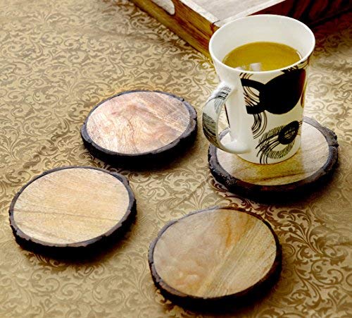 GoCraft Set of 4 Natural Wooden Coasters with Tree Bark – Mango Wood Coasters for Drinks, Beverages, Wine Glasses, Bar Glasses, Rustic & Durable Coaster Set for Home, Kitchen, Dining, Bar Décor - Image 4
