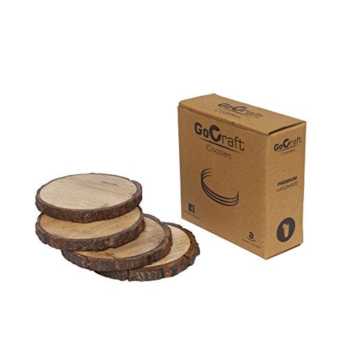 GoCraft Set of 4 Natural Wooden Coasters with Tree Bark – Mango Wood Coasters for Drinks, Beverages, Wine Glasses, Bar Glasses, Rustic & Durable Coaster Set for Home, Kitchen, Dining, Bar Décor - Image 2