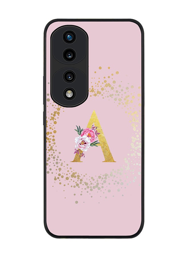 Stylizedd حافظة حواف سوداء متينة لهونر 70 برو - غلاف مرن من مطاط TPU رقيق - نمط زهور مخصص بحرف أولي - أ (وردي) - Image 1