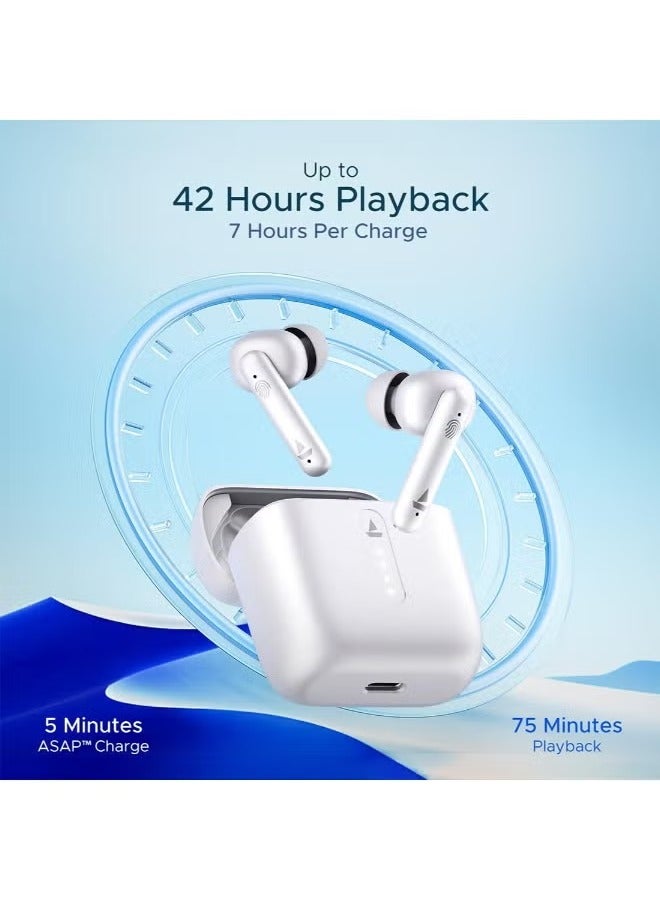 JAJEEK Airdopes 141 Bluetooth TWS Earbuds with 42H Playtime, Low Latency Mode for Gaming, ENx Tech, IWP, IPX4 Water Resistance, Smooth Touch Controls, Pure White - Image 2