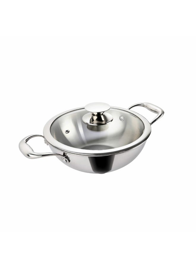 Alda  Triply Stainless Steel Wok Pan with Glass Lid 28cm, 4.3 LTR - Image 1