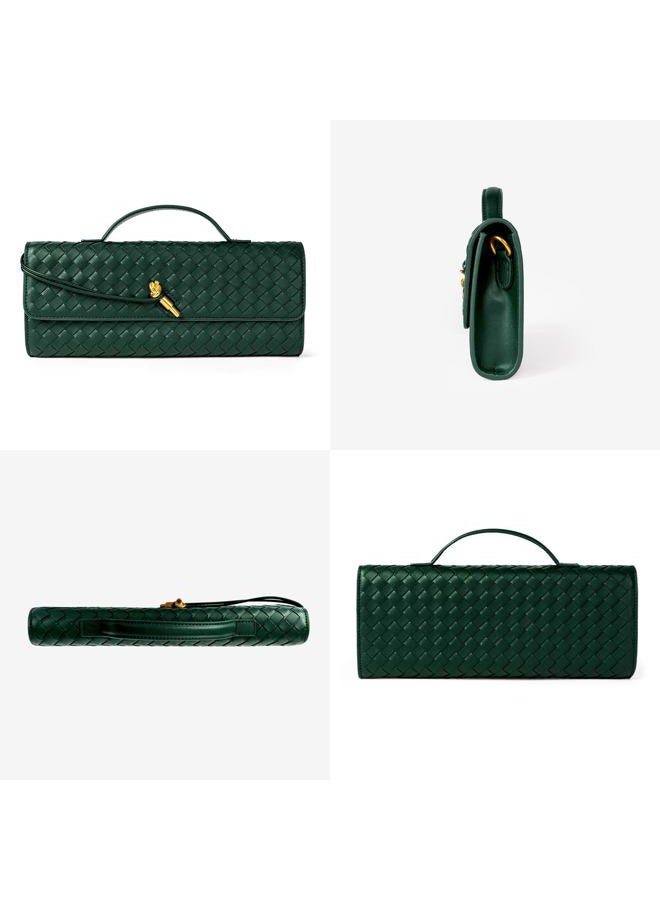 Joryin Woven Purse for Women Evening Clutch Woven Leather Handbags Crossbody Bag Formal Evening Bag, Emerald Green Woven Leather, 1.7" x 12.2" x 5.1" - Image 3