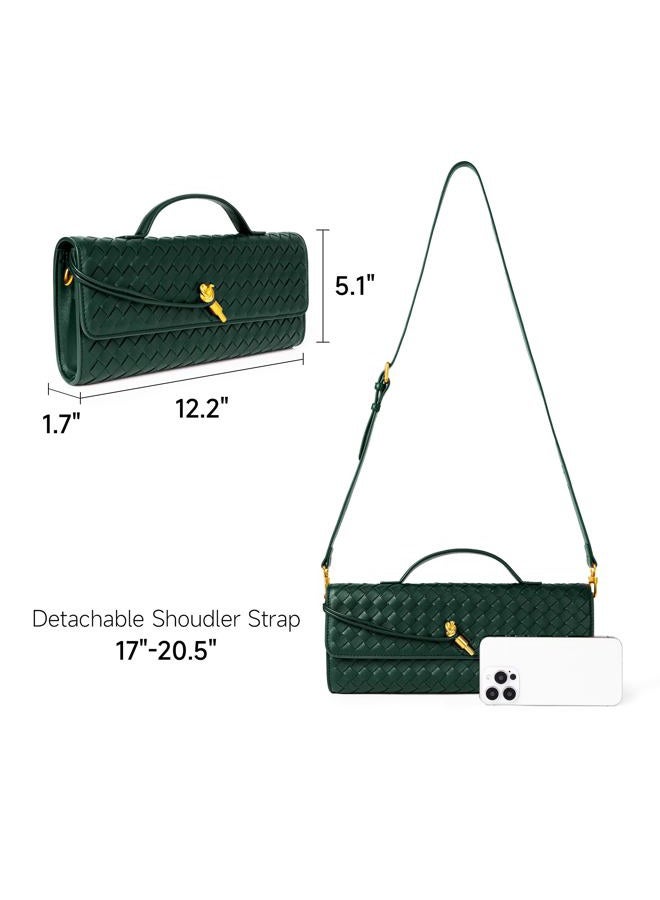 Joryin Woven Purse for Women Evening Clutch Woven Leather Handbags Crossbody Bag Formal Evening Bag, Emerald Green Woven Leather, 1.7" x 12.2" x 5.1" - Image 4