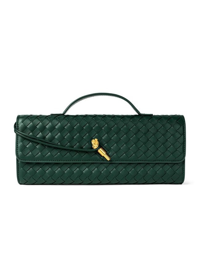 Joryin Woven Purse for Women Evening Clutch Woven Leather Handbags Crossbody Bag Formal Evening Bag, Emerald Green Woven Leather, 1.7" x 12.2" x 5.1" - Image 1