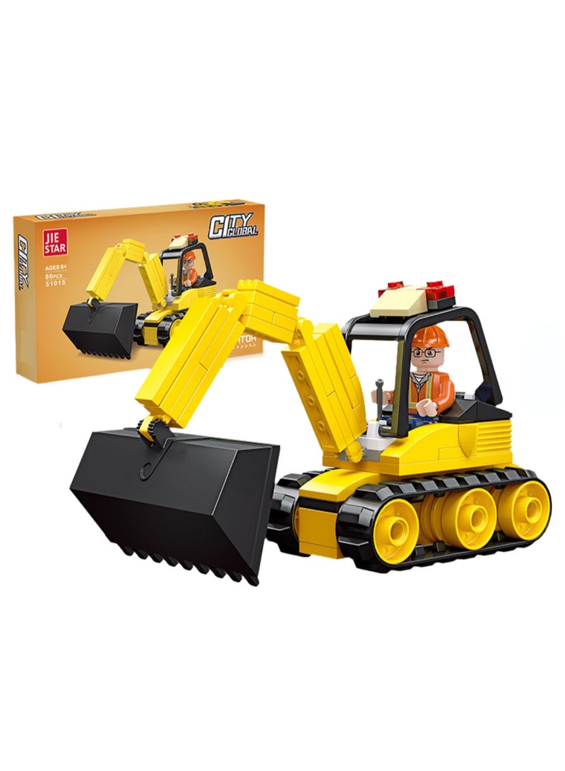 Children's Self-assembled Engineering Car Boy Small Building Block Toy Model(Boxed Excavator 86 PCS)  - Image 1