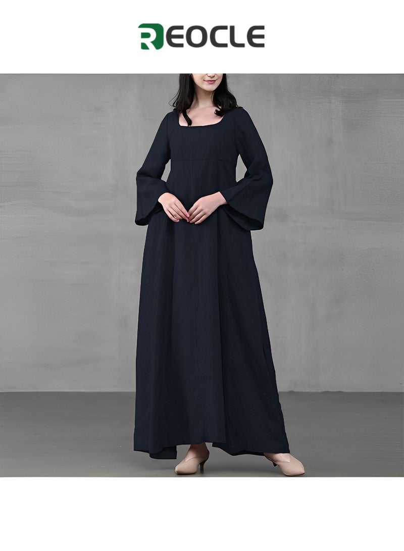 REOCLE Waisted Large Skirt Dress Literary National Style Retro Women's ClothingSkin-friendlyComfortable Breathable Quick-drying Slimming Long Dress - Image 4