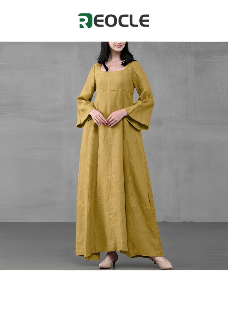 REOCLE Waisted Large Skirt Dress Literary National Style Retro Women's ClothingSkin-friendlyComfortable Breathable Quick-drying Slimming Long Dress - Image 5