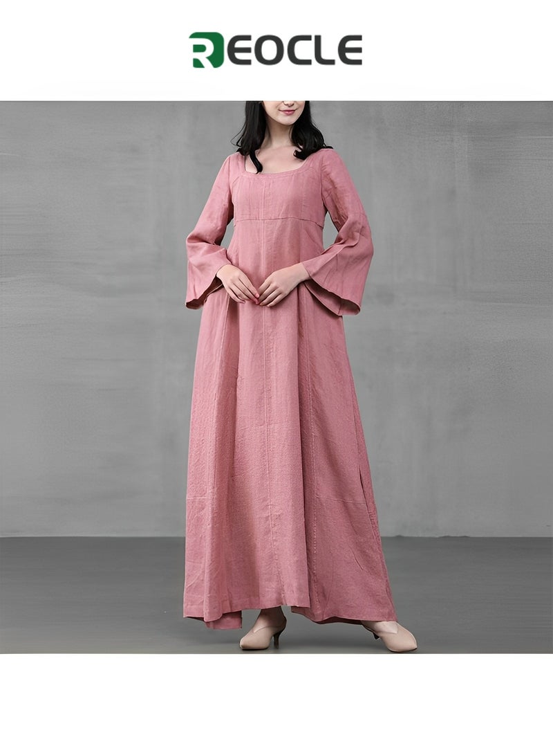 REOCLE Waisted Large Skirt Dress Literary National Style Retro Women's ClothingSkin-friendlyComfortable Breathable Quick-drying Slimming Long Dress - Image 1