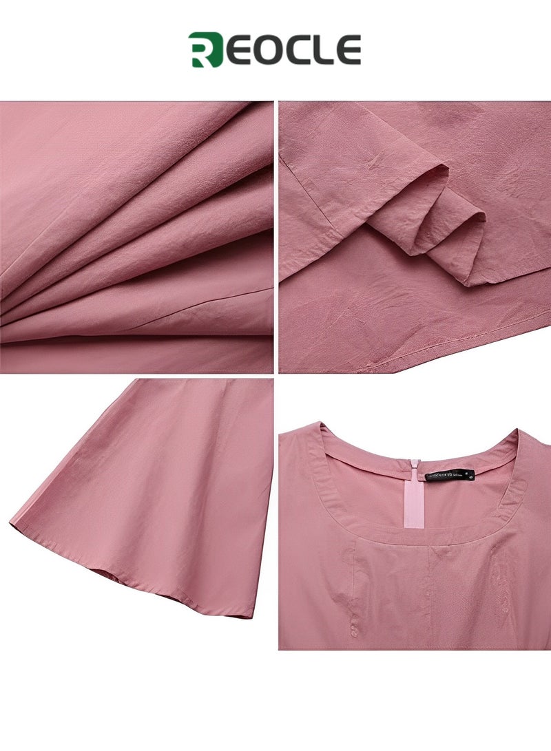 REOCLE Waisted Large Skirt Dress Literary National Style Retro Women's ClothingSkin-friendlyComfortable Breathable Quick-drying Slimming Long Dress - Image 3