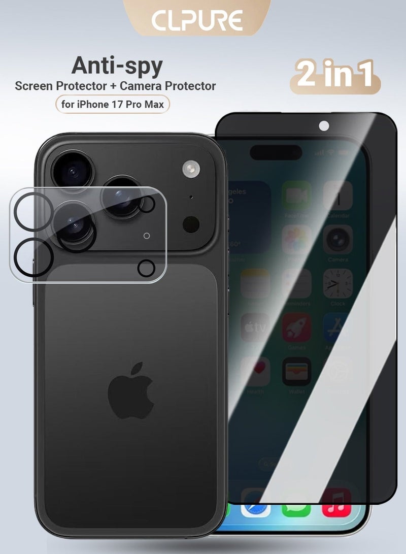 CLPURE 2 in 1 Protection Pack Of Privacy Screen Protector With Camera Protector For Apple iPhone 17 Pro Max, Anti Spy Tempered Glass-HD - Image 1