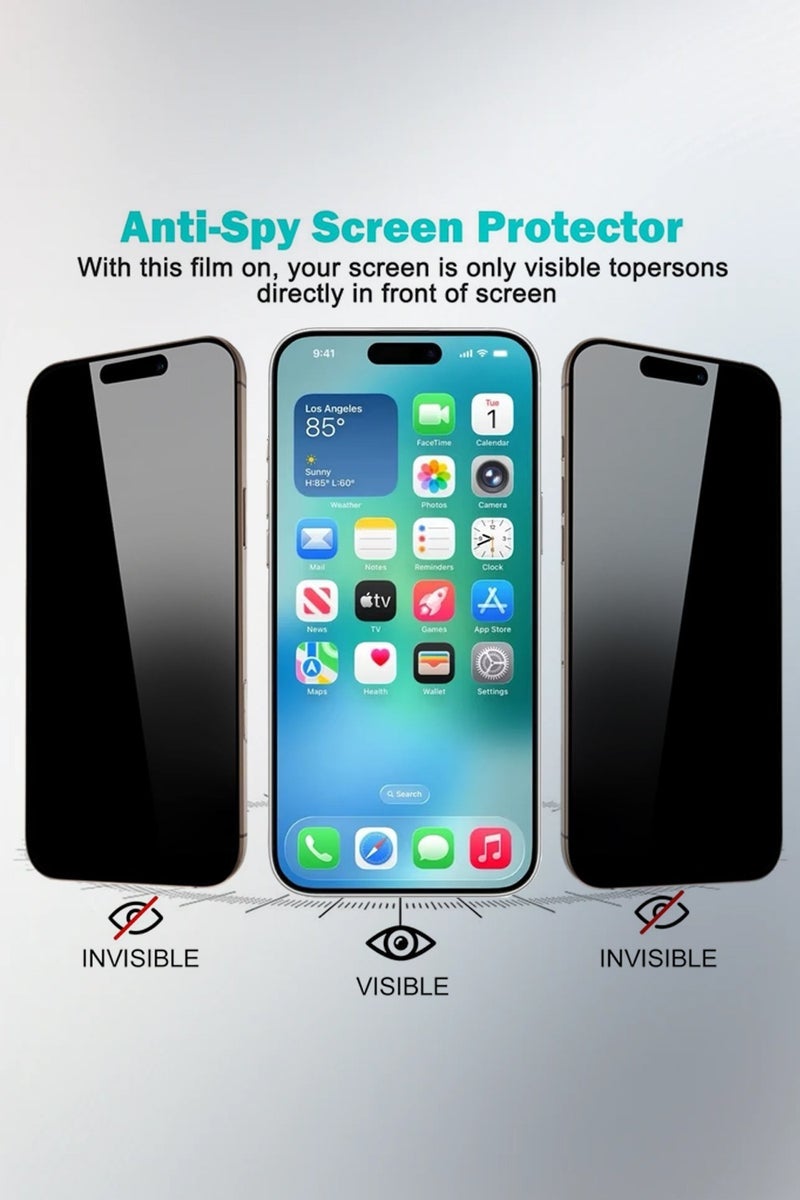 CLPURE 2 in 1 Protection Pack Of Privacy Screen Protector With Camera Protector For Apple iPhone 17 Pro Max, Anti Spy Tempered Glass-HD - Image 2