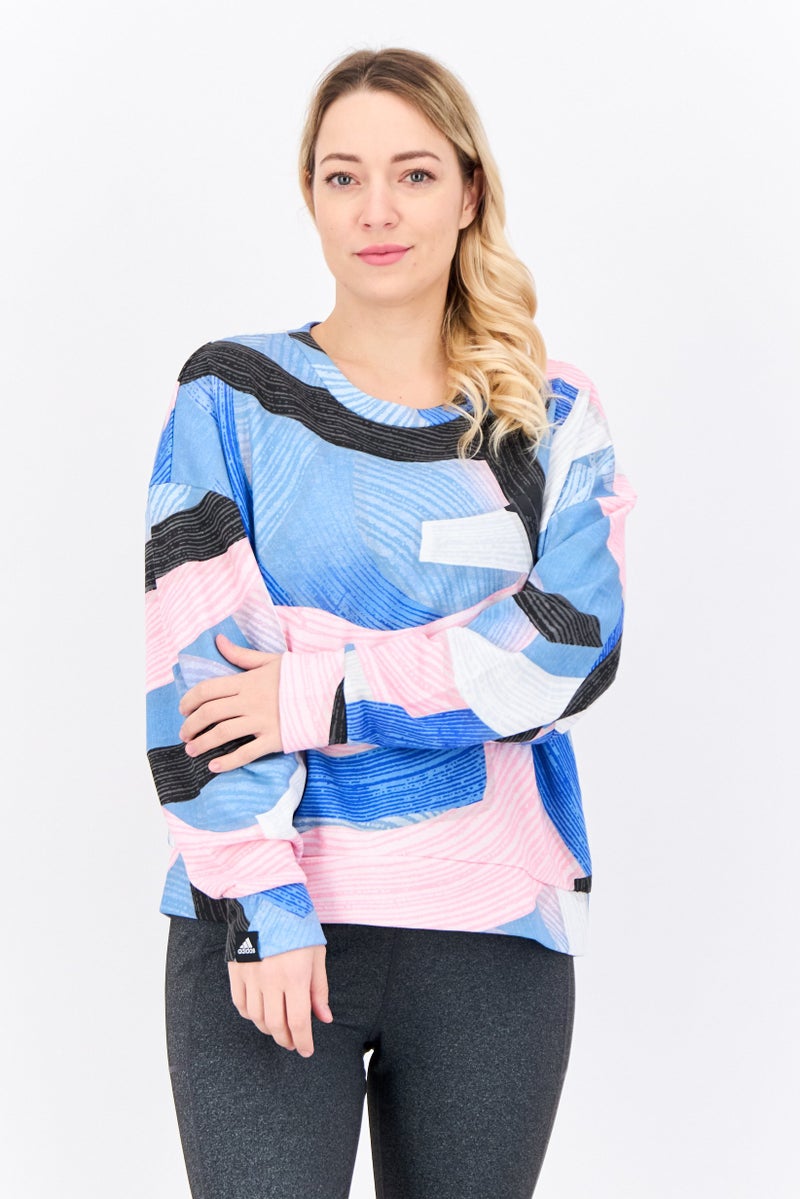 Adidas Women Sportswear Fit Brand Logo Long Sleeves Outdoor Sweatshirt, Pink Combo - Image 1