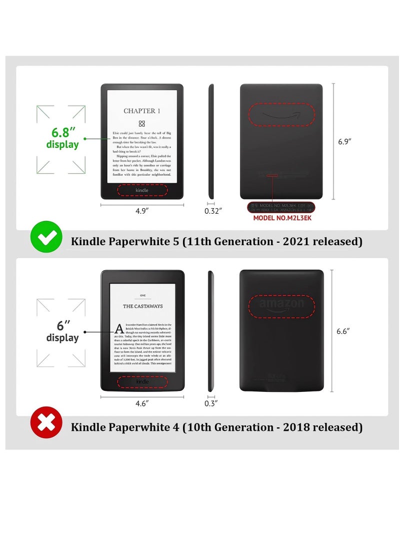 Excefore Case for 6.8" Kindle Paperwhite 11th Generation 2021 Signature Edition PU Leather Cover with Hand Strap 2023 Release, Magical Flowers - Image 2