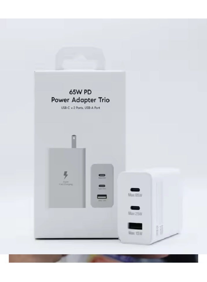 3-in-1 PD 65W C Fast Charging Wall Charger 65W USB-C Power Supply Adapter for S21 Plus S22 TA845 Mobile Devices Supports QC3.0 - Image 1
