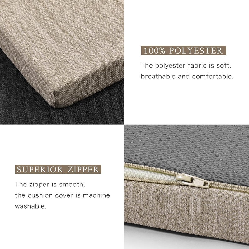 BAIBU 36 Inch Non-Slip Indoor Outdoor Bench Cushion with Ties, Classic Solid Color Rectangle Bench Seat Cushion Standard Size Foam Pad with Machine Washable Cover (Beige, 36x15x1.5in) - Image 4