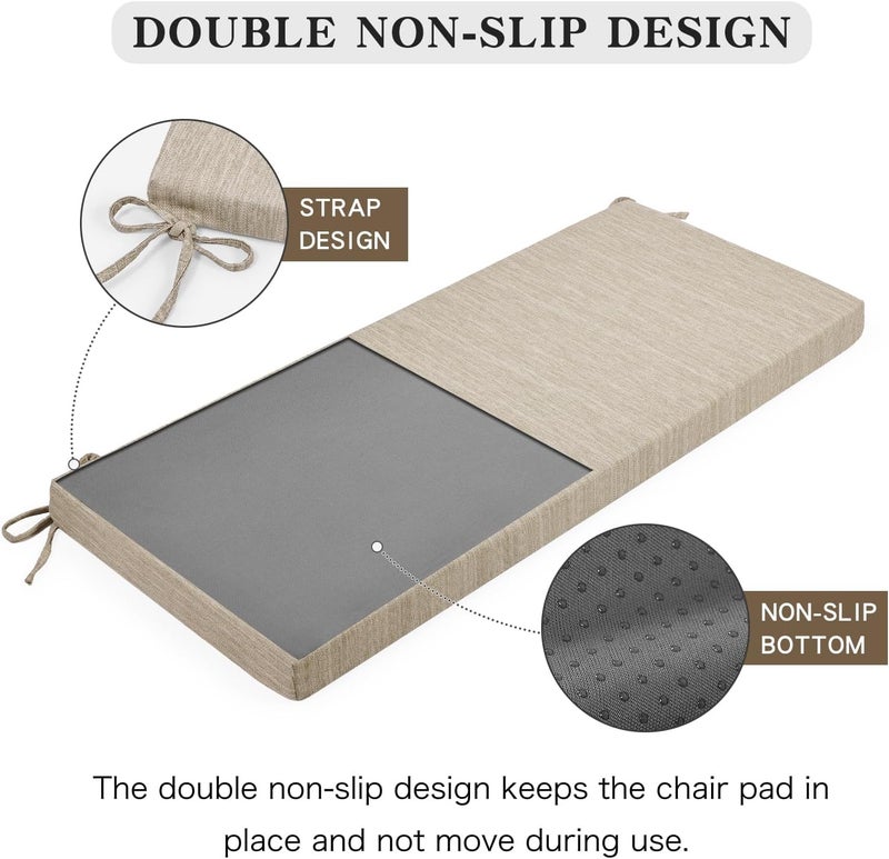 BAIBU 36 Inch Non-Slip Indoor Outdoor Bench Cushion with Ties, Classic Solid Color Rectangle Bench Seat Cushion Standard Size Foam Pad with Machine Washable Cover (Beige, 36x15x1.5in) - Image 5