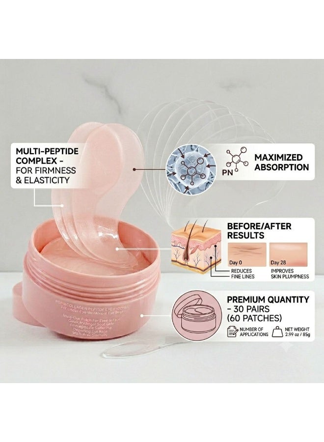 Collagen Peptide Eye Patches, Anti Wrinkle & Smile Line Patches for Face, Under Eye Mask for Fine Lines & Eye Bags, Travel Essentials & Self Care Gifts for Women, Korean Skin Care (60 Count) - Image 3