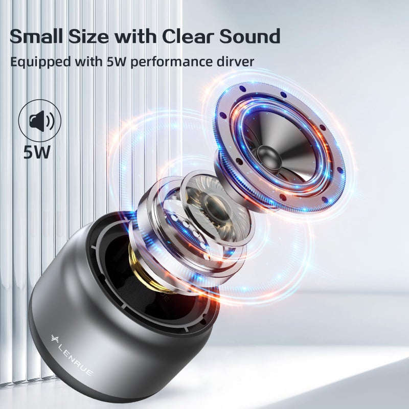 LENRUE Bluetooth Speaker,Small Portable Speakers,Mini Wireless Speaker with 5W Clear Sound,15H Playback Time,Gift for Men/Women/Kids/Boys/Girls,Home and Outdoor Activities (Gray) - Image 2