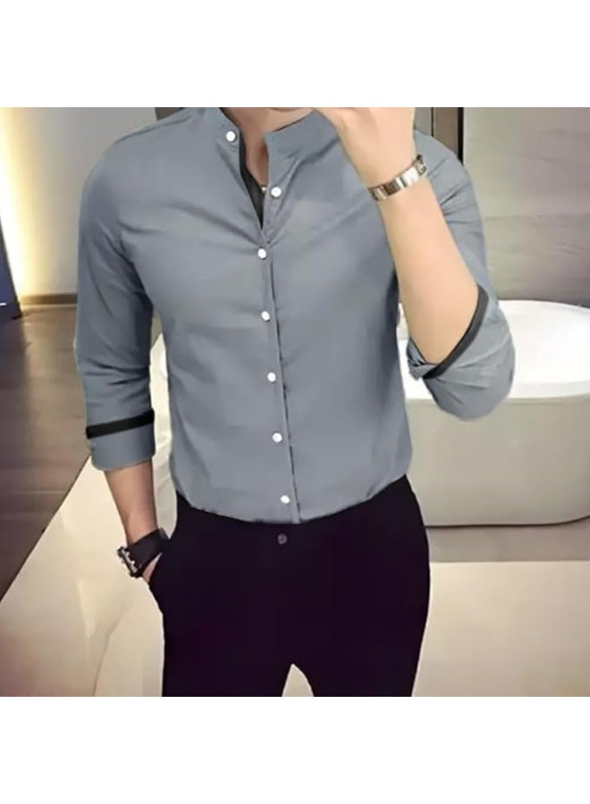 متجر بينكمينت، قميص قطني بأكمام طويلة للرجال، مناسب للارتداء الرسمي أو العادي، مقاس M - Image 1