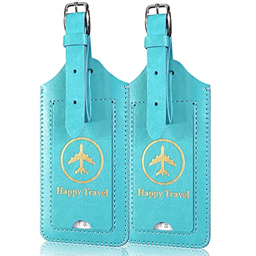 ACdream Luggage Tags 2 Pack, Leather Suitcase Tags Identifiers, Cute Cruise ID Labels with Privacy Cover fits on Backpack, Travel Bag, for Women, Men, Adults, Kids, Sky Blue - Image 1
