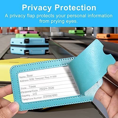 ACdream Luggage Tags 2 Pack, Leather Suitcase Tags Identifiers, Cute Cruise ID Labels with Privacy Cover fits on Backpack, Travel Bag, for Women, Men, Adults, Kids, Sky Blue - Image 3