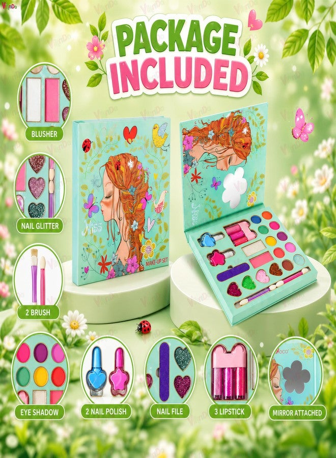 VikriDA Kids Makeup Kit for Girls, Washable Pretend Play Makeup Set with Folding Cosmetic Case, Safe Non-Toxic Children Beauty Toy - Image 5